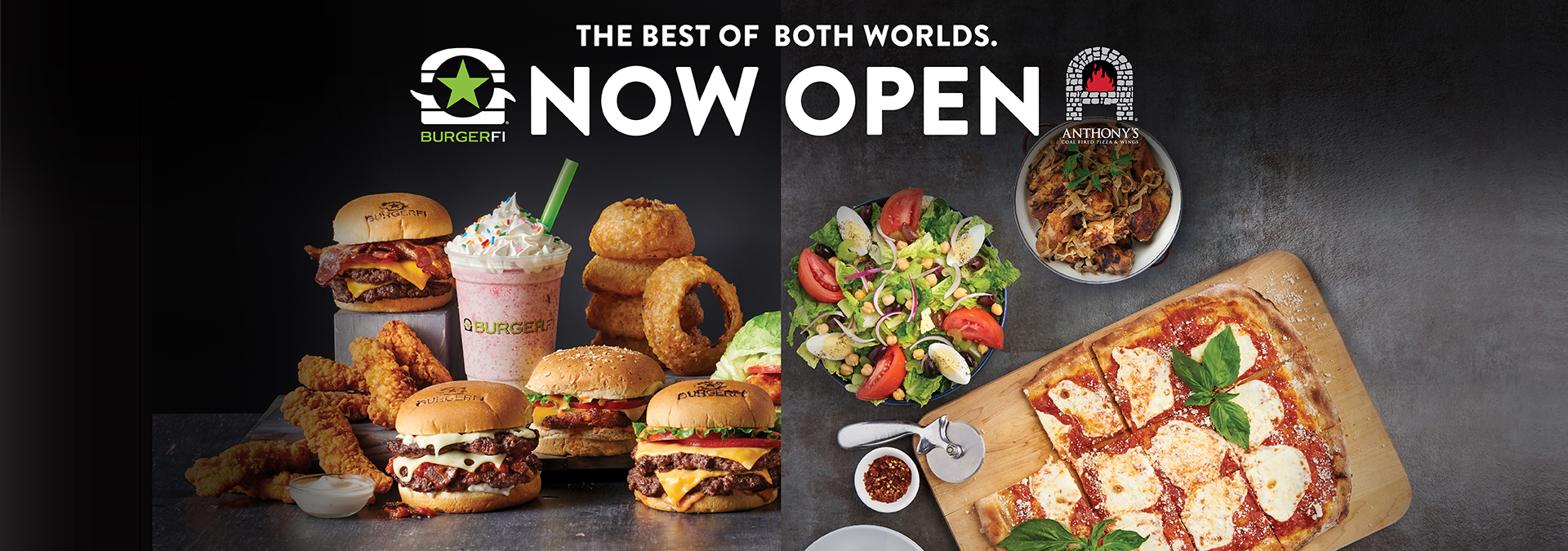 The Best of Both Worlds, Now Open: BurgerFi + Anthony’s Coal Fired Pizza