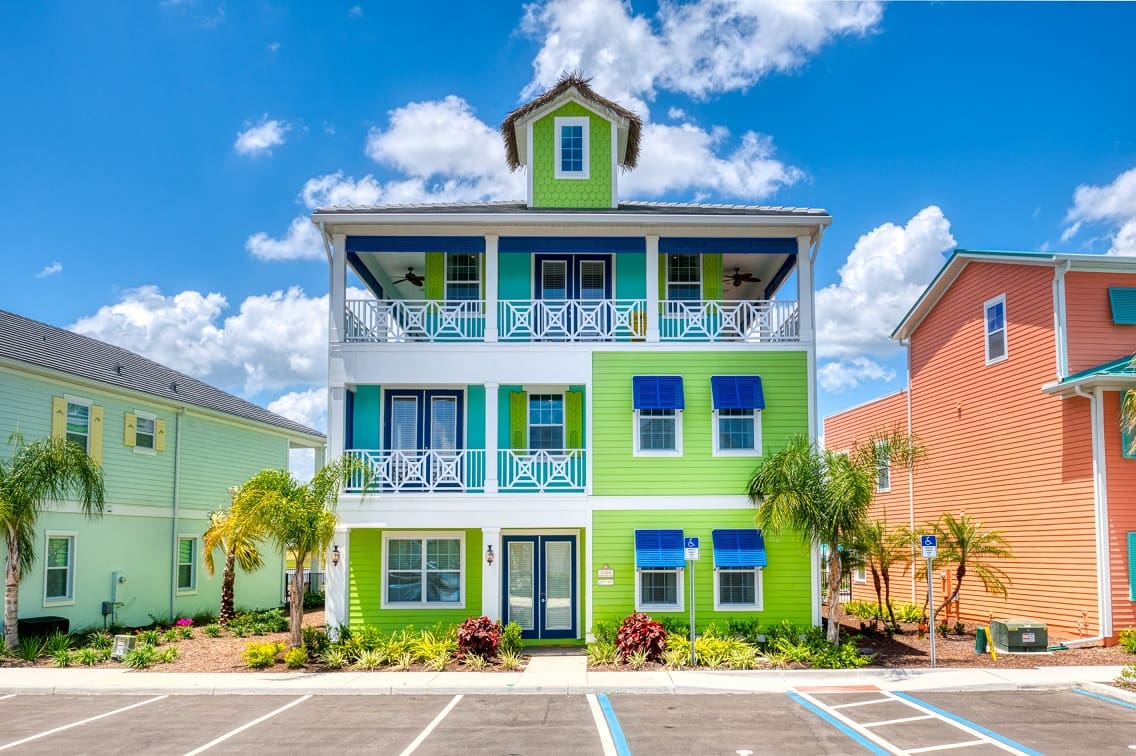 Front of an 8-bedroom cottage at Margaritaville Resort Orlando