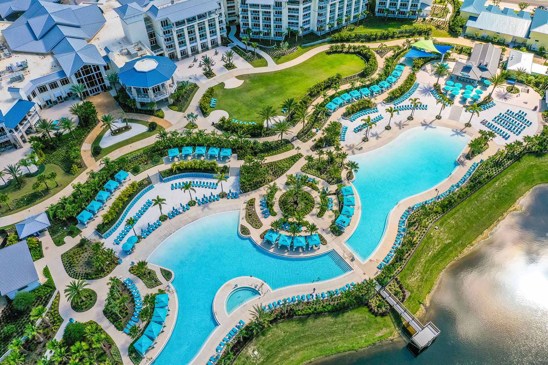 View of the large outdoor pool area at Margaritaville Resort Orlando